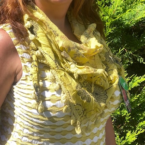 Pretty yellow Scarf, pashmina, shawl, 100% cotton Embroidered lace, Bho hippy tassel scarf, triangular, womans gift, present