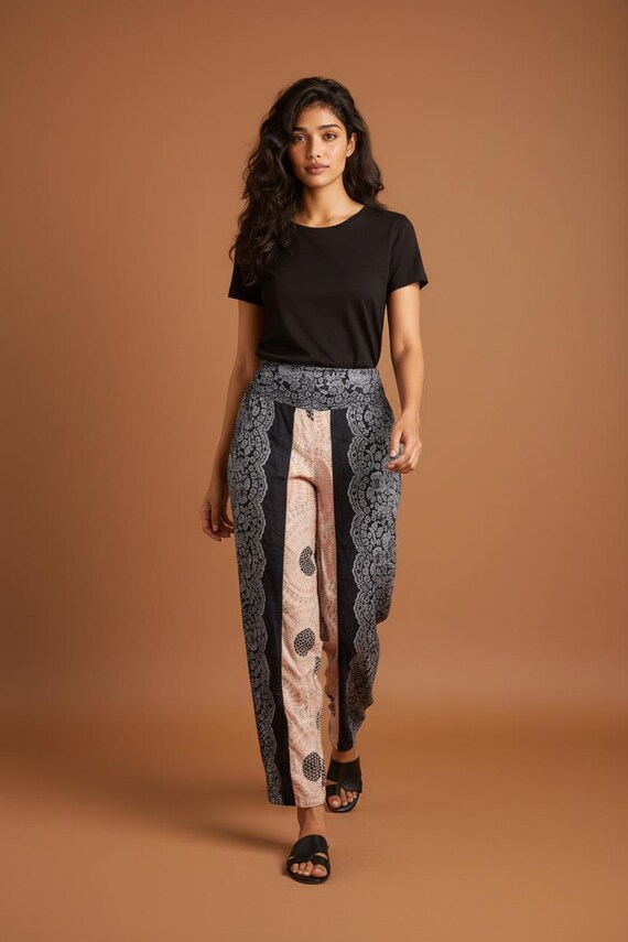 Pantaloni Harem Indiani Hippie Donna – Gamba Larga In Rayon Con Stampa Floreale – Per Spiaggia E Relax