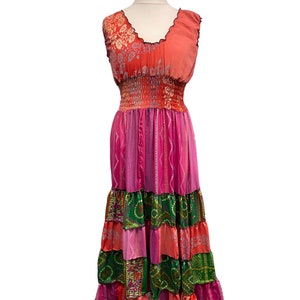 Long summer dress recycled sari-silk boho hippy festival party outfit uk 8-12
