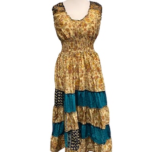 Long summer dress recycled sari-silk boho hippy festival party outfit uk 8-12
