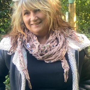 Funky BEIGE Scarf, wrap, POLKA DOT hippy goth pixie fairy, Long tassel neck tie, womans Gift Present