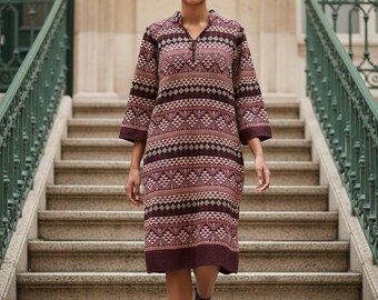 Burgundy Red WINE Tunic dress with side slit M  UK 8-10