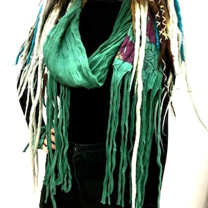 Green wrap scarf, funky tassel, Boho Hippy dreadlock Festival style, fringed tassel pashmina 100% cotton Gift