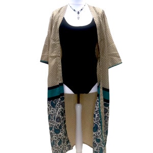 Kimono robe gown wrap cover-up hippy festival vintage sari silk beach dress 8-12