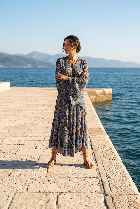 Blue & Yellow, Wrap Dress, Stunning SILK Kimono, Kaftan Duster Coat, Maxi, UK 8 - 18 - Etsy Blue & Yellow, Wrap Dress, Stunning SILK Kimono, Kaftan Duster Coat, Maxi, UK 8 - 18 - Etsy
