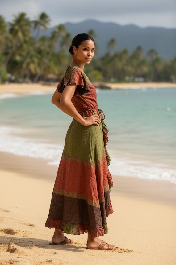 Rust Green Wrap Dress, Boho Hippy Festival Style, Summer Maxi Sun UK 8-14 -  Etsy New Zealand