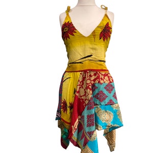 Summer Dress, Pixie festival hippy beach, in recycled sari silk  UK 8-12