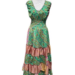 Long summer dress recycled sari-silk boho hippy festival party outfit uk 8-12