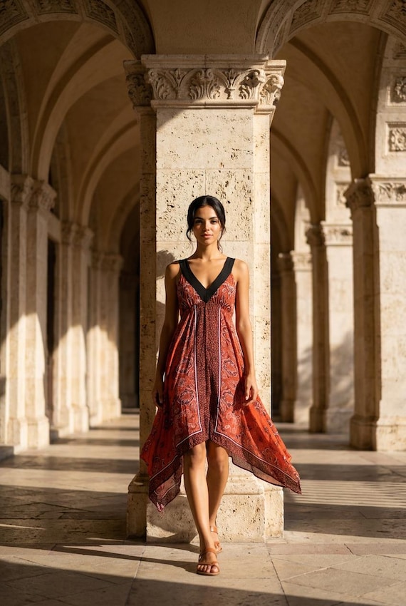 hanky dress lady No Boundaries Women's Hanky Hem Dress with Molded Bra Cups and Spaghetti  Tie