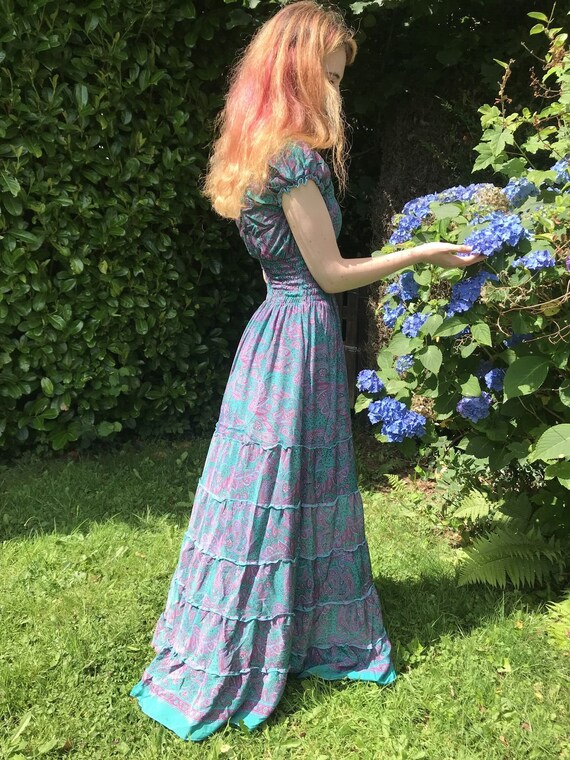 BLUE SILK Dress, Boho Hippy Festival Style, Turquoise Blue, Long Layered  Maxi Summer Dress UK 8 10 12 14 One Size - Etsy