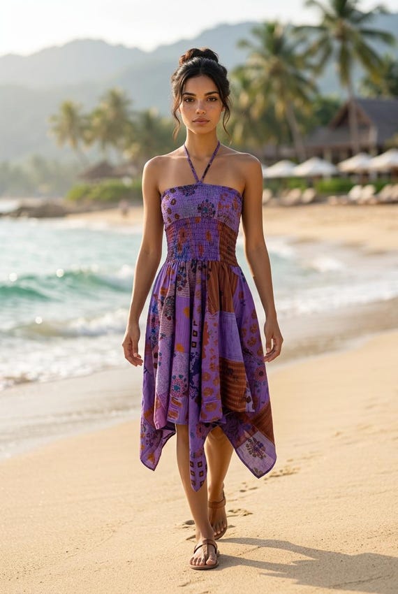 hanky hem beach dress Pink, Orange & Green Fairy Dress, Sari Silk Festival Goddess UK 8-14 Soft Sunset Palette.Model is a size 8 and 5ft10 YOURS Floral Black Floral Print