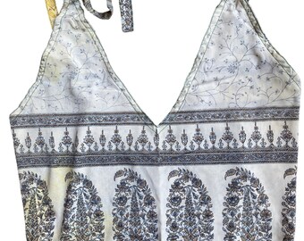Recycled Sari Silk Crop Top, Indian Print Boho Festival Vest