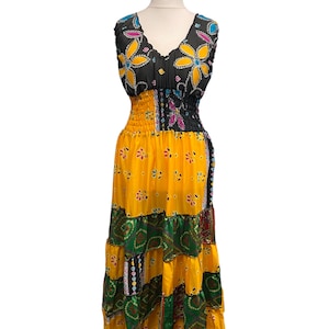 Long summer dress recycled sari-silk boho hippy festival party outfit uk 8-12