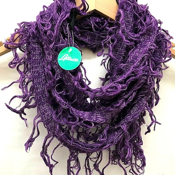Scarf purple wrap pashmina boho hippy goth emo funky shaggy  knit present gift