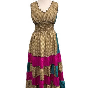 Long summer dress recycled sari-silk boho hippy festival party outfit uk 8-12
