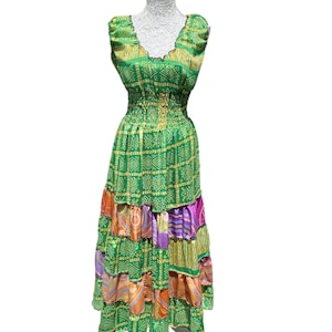Long summer dress recycled sari-silk boho hippy festival party outfit uk 8-12