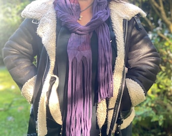 Lila Baumwoll Schal, lange Quaste, Boho Hippie Wrap