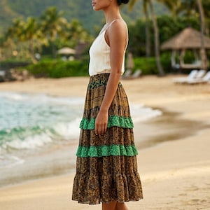 Falda circular de sari de seda de 25 yardas hecha a mano, estilo bohemio gitano