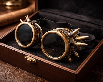 Gothic Bronze Spiked steampunk Goggles, Cyber Glasses, Burning Man Eyewear