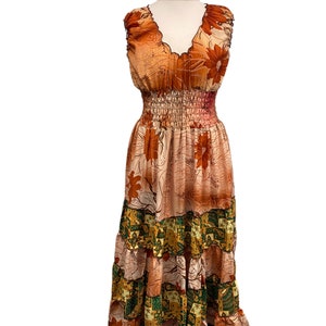 Long summer dress recycled sari-silk boho hippy festival party outfit uk 8-12