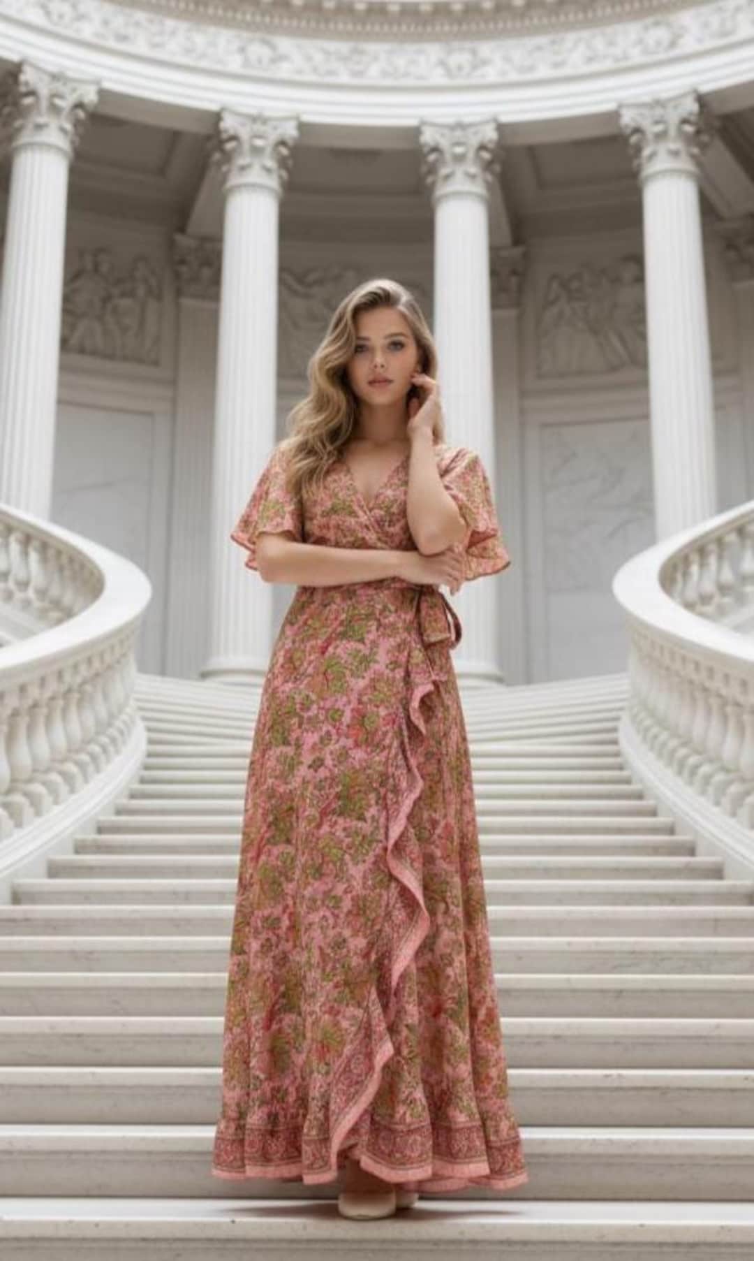 Silk Wrap Dress, Bubblegum Pink Boho Maxi style, UK 8-14