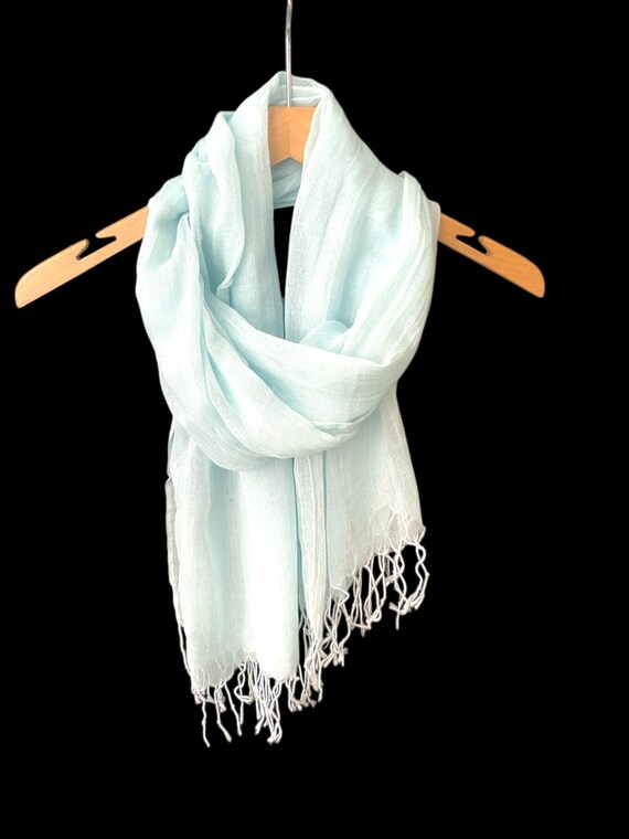 Large BABY BLUE Scarf wrap pashmina, Pale Blue Lightweight Summer Boho  style with tassel fringe