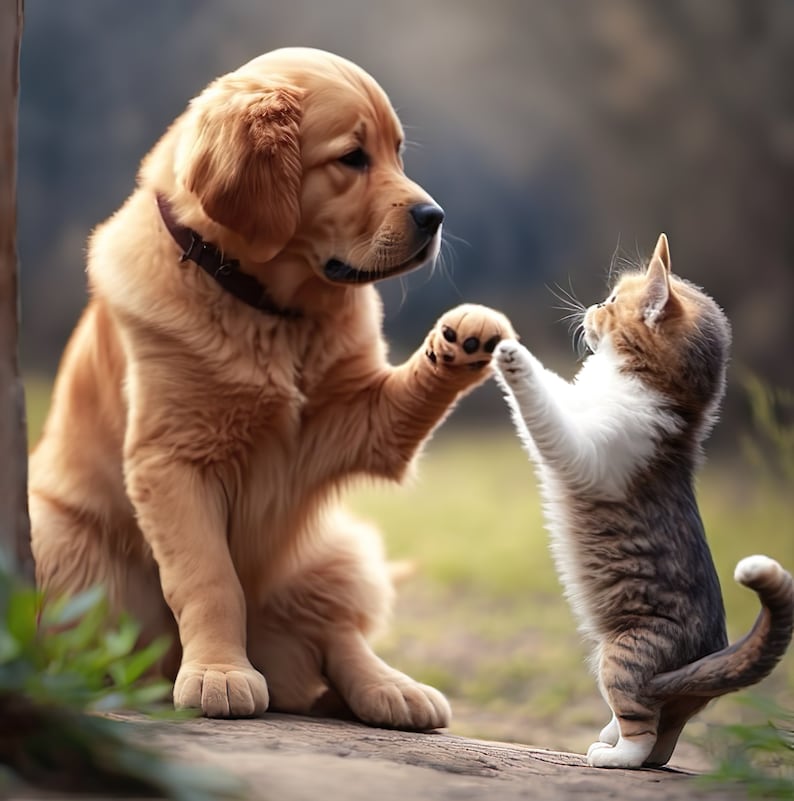 Cute Cat and Dog Playing Together Digital Download - Etsy UK