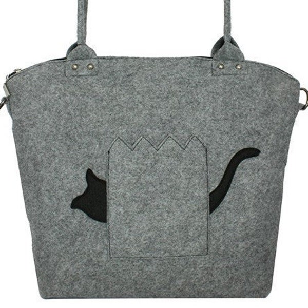 Cat Bag Grey Elegant Bag Grey Felt Bag for Woman , Wool Felt Bag, Girlfriend Gift, Christmas Gifts, Travel Bag, Grey Bag