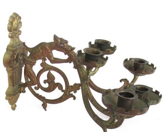 Antique 19th century victorian 5-arm wall sconce - wall candle holder, Gargoyle / grotesque #9CBGEA6K2