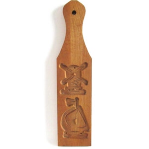 Vintage wooden cookie mold with handle -  dutch folk art - windmill - ship - speculaas plank - springerle. #7D6GE1K1