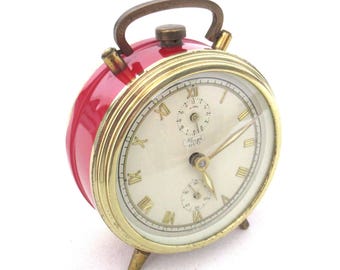 Vintage Red Wind-Up Alarm Clock, Made in Germany