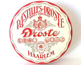 Pastilles-Droste Haarlem Tin, Sweet Chocolate, vintage red storage tin.