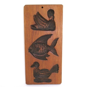 Vintage gingerbread cookie mold. Speculaas plank depicting a fish, swan, bird. Springerle mold. Kitchen decor. #8A1G16EK4