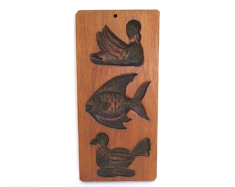Vintage Speculaas Cookie Mold: Bird, Fish, Swan Kitchen Decor