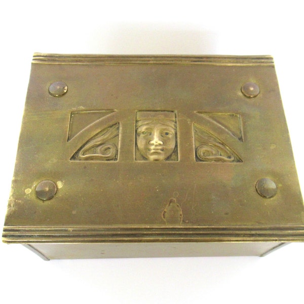Antique Brass Cigar Box, Carl Deffner, Esslingen, Germany, Hinged Copper Box, Cigar Casket, Art Nouveau design. #903GEB5K1