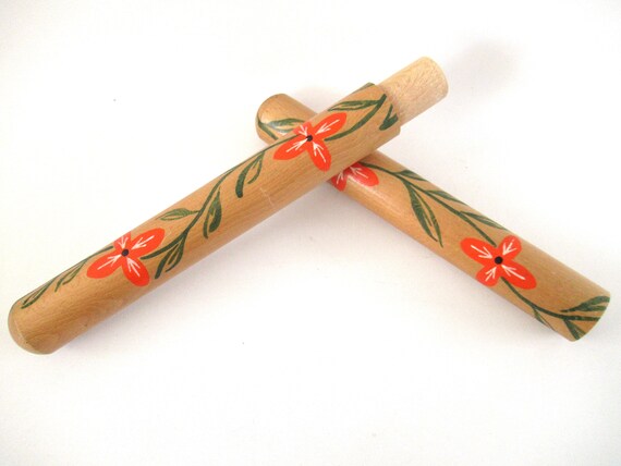 Vintage wooden knitting needle case, Sewing supply, Dutch, Orange Flower Design. #76DGEFK1