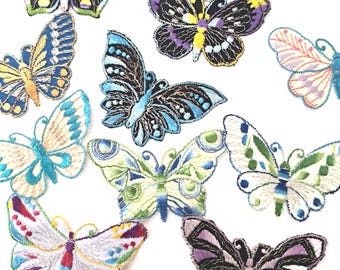 Antique 1930's Silk Embroidery Patches, Butterfly Applique.