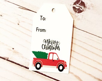 Christmas Truck tags, Red Truck tags, Farmhouse truck, Christmas tags/ SET OF 24