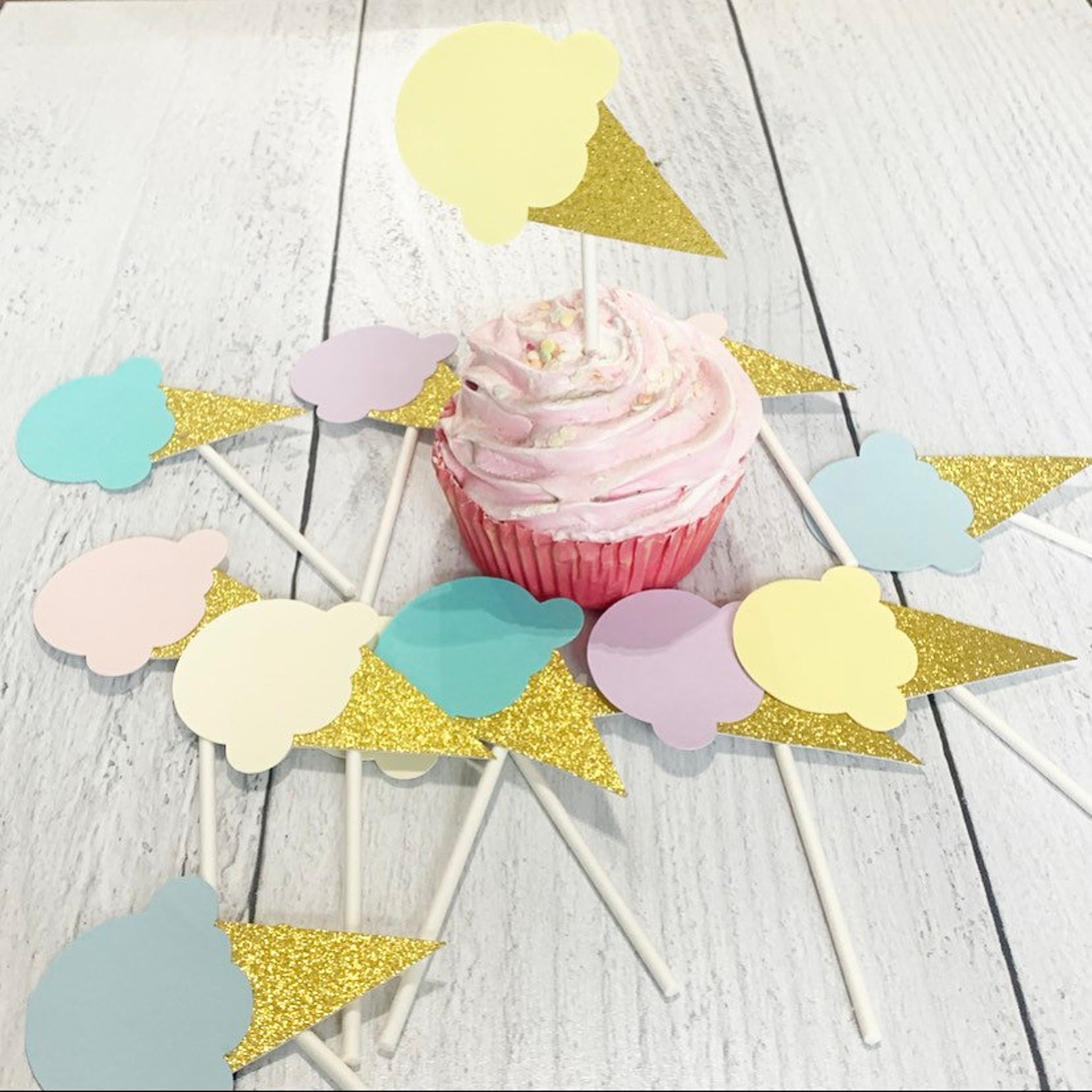 Icecream Cupcake Toppers Ice Cream Birthday Ice Cream Cone Etsy