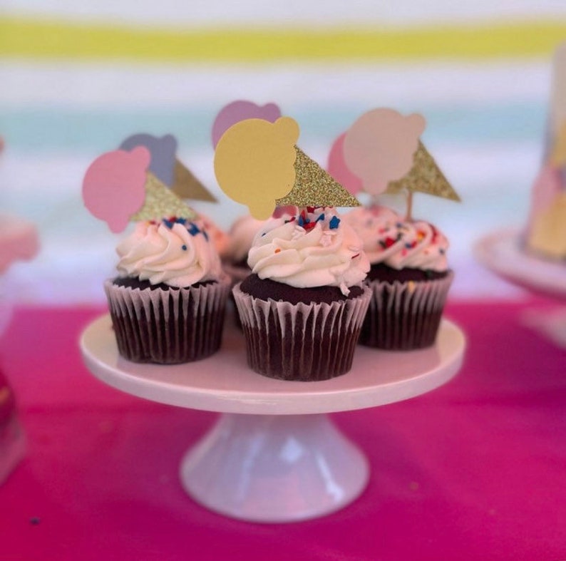 Icecream Cupcake Toppers Ice Cream Birthday Ice Cream Cone Etsy