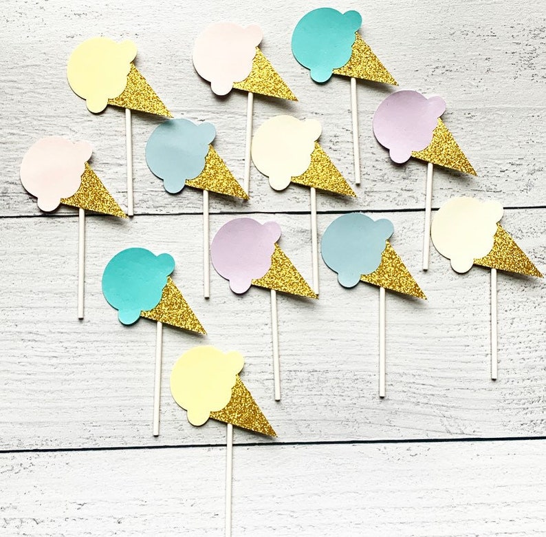 Icecream Cupcake Toppers Ice Cream Birthday Ice Cream Cone Etsy