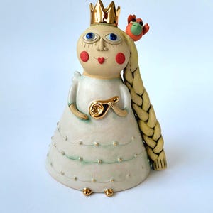 Handmade Ceramic Angel Musician Sculpture: Gold Accent Pottery Art Doll