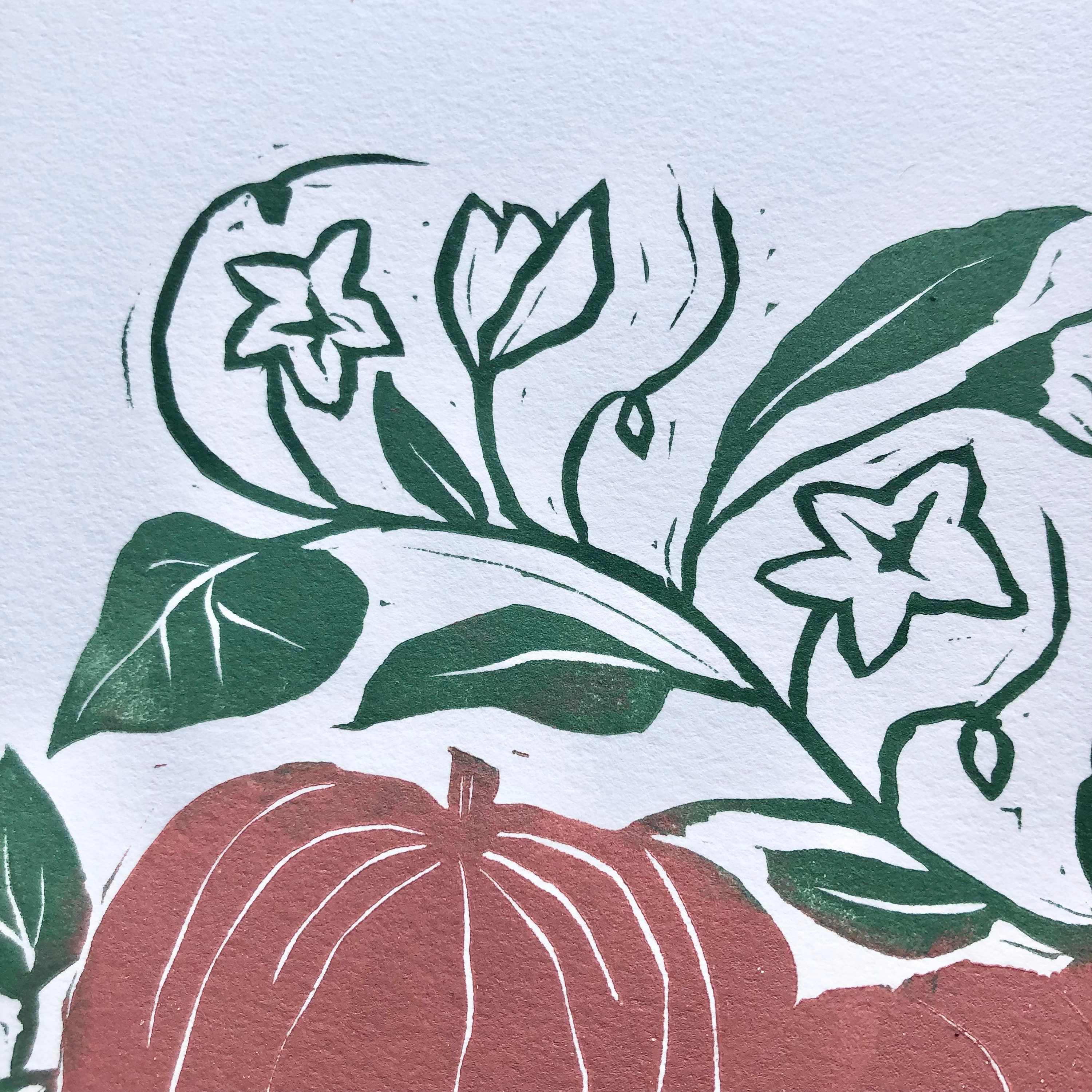 Pumpkin Linocut Fall Decor Block Print Handmade Cute Art - Etsy
