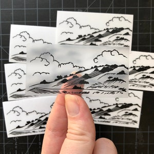 Linocut Landscape Sticker: Transparent Vinyl Art image 7