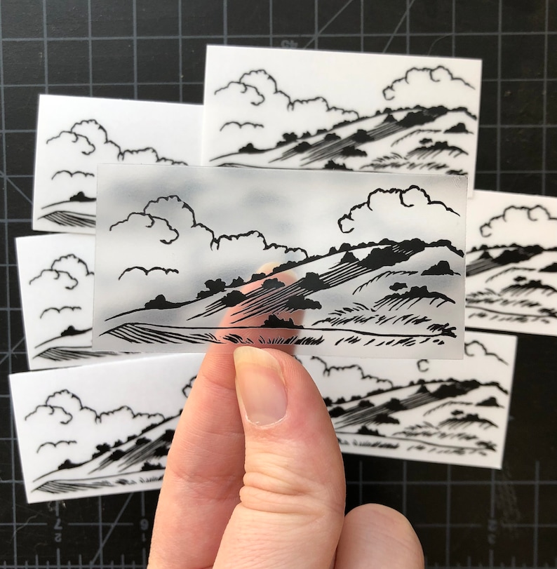 Linocut Landscape Sticker: Transparent Vinyl Art image 7