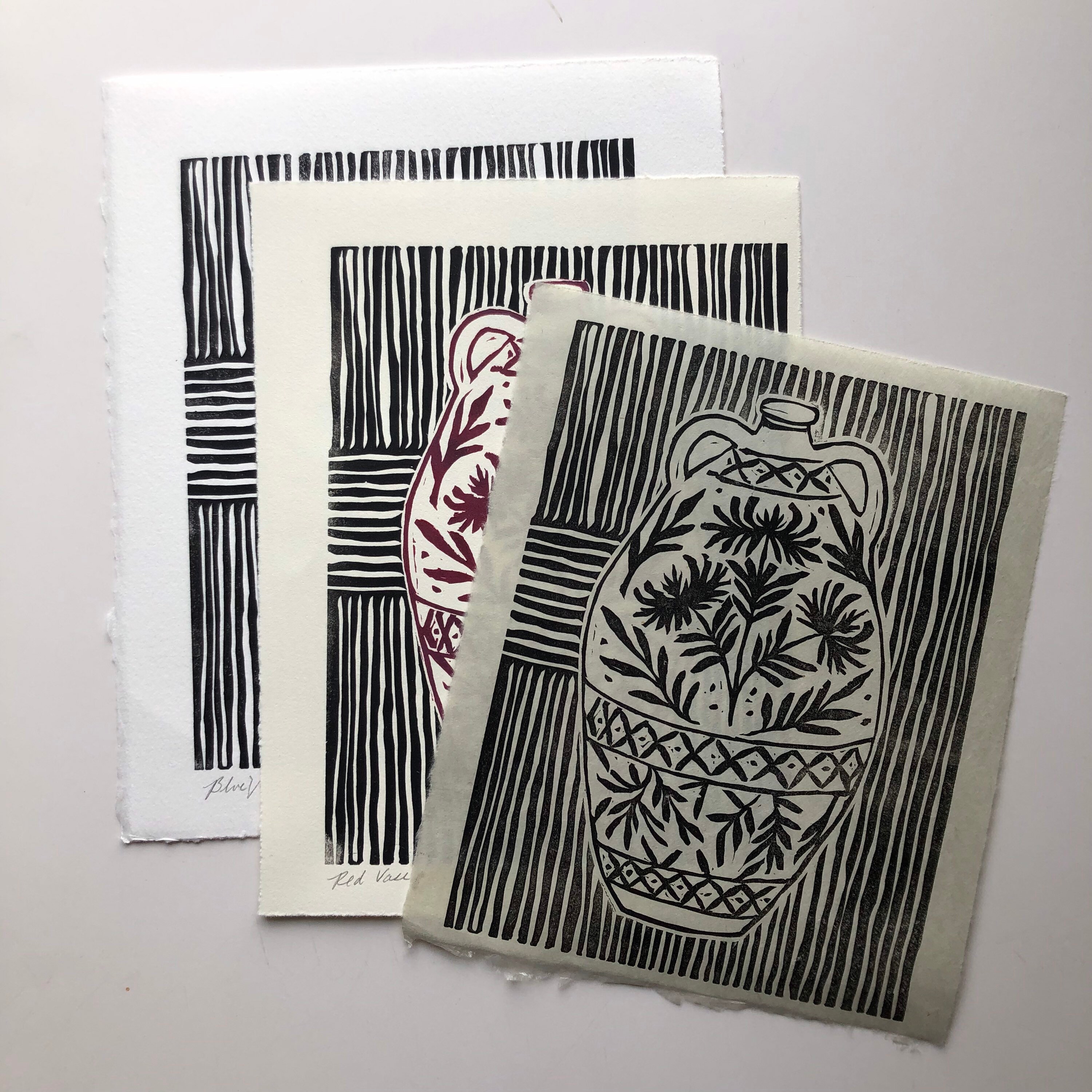 Vase Ceramic Original Linocut Block Print Handmade Art Home Etsy