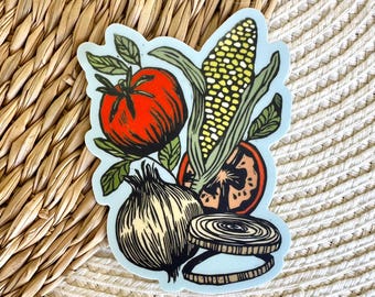 Linocut Veggie Sticker: Vinyl Die Cut Vegetable Art