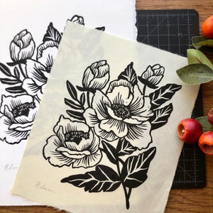 Floral Linocut Print: Handmade Poppy Block Print Wall Art