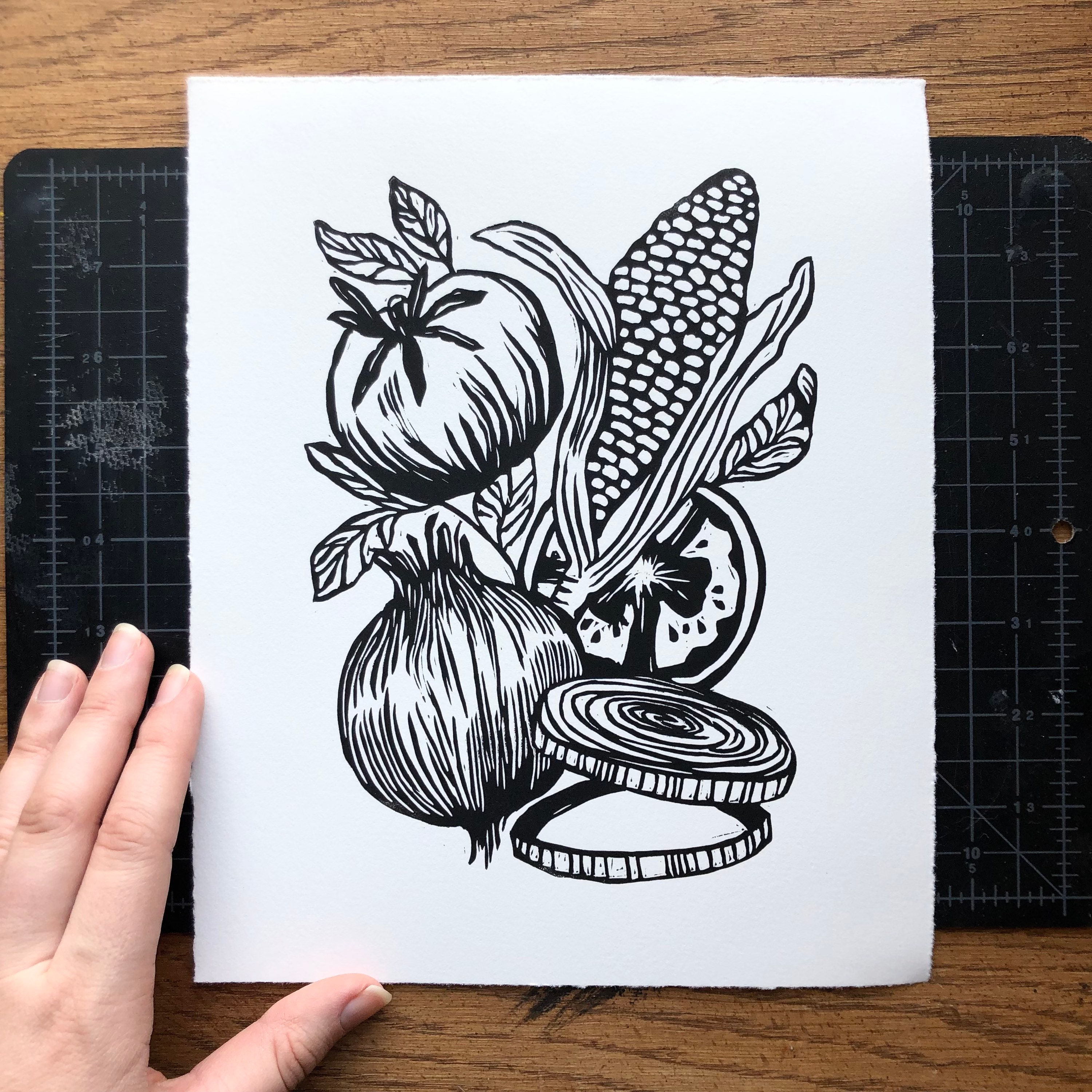 Linocut Shell Fruit Vegetable Art Print, Food Linocut Art, Original Linocut Block Print ...