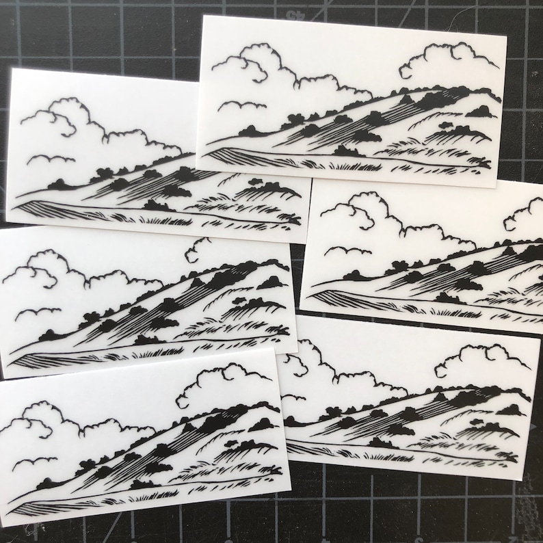 Linocut Landscape Sticker: Transparent Vinyl Art image 10